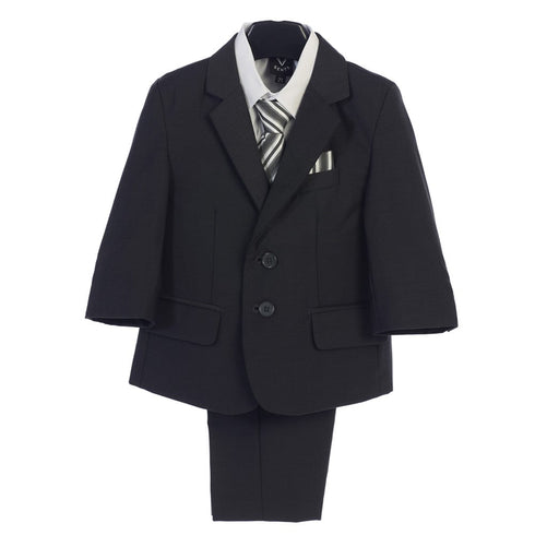 Boys Dark Gray Jacket Vest Pocket Square Tie Shirt Pant 5 Pc Suit 2T-7 - SophiasStyle.com